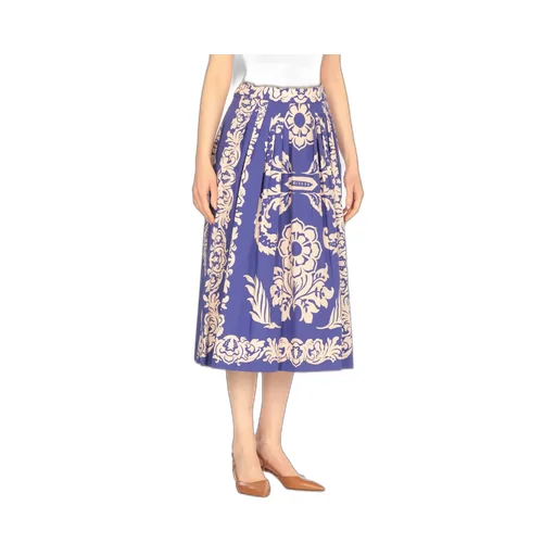 Pleat Detailed Printed Midi Skirt