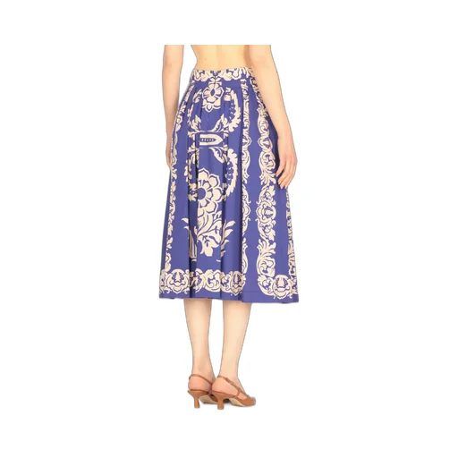 Pleat Detailed Printed Midi Skirt
