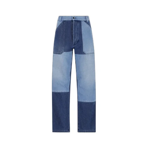 Patchwork Logo-Embossed Straight-Leg Jeans