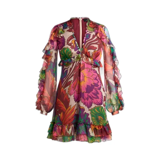 Floral-Printed V-Neck Mini Dress