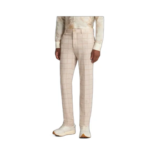 Check Linen-Blend Trousers