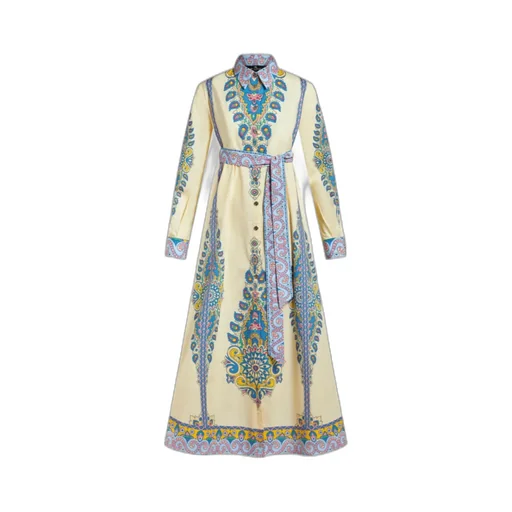 Paisley Printed A-Line Midi Shirt Dress