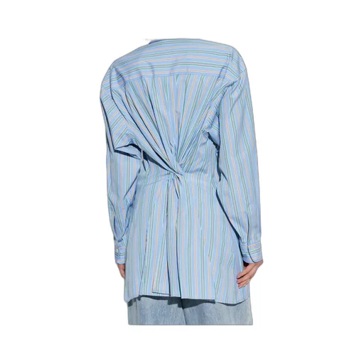 Knot Detailed Striped Poplin Shirt