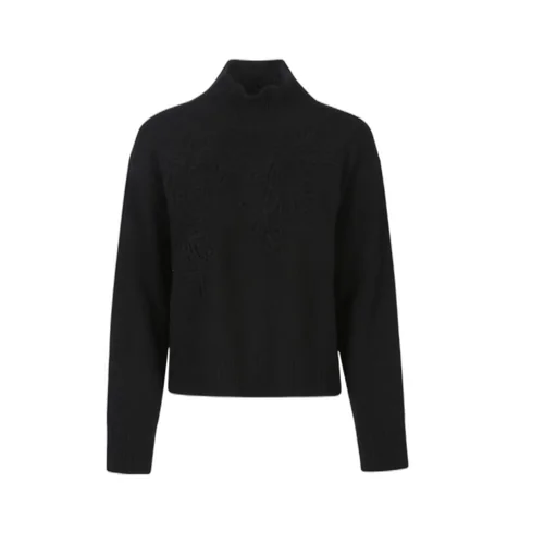 High-Neck Floral-Embroidered Sweater