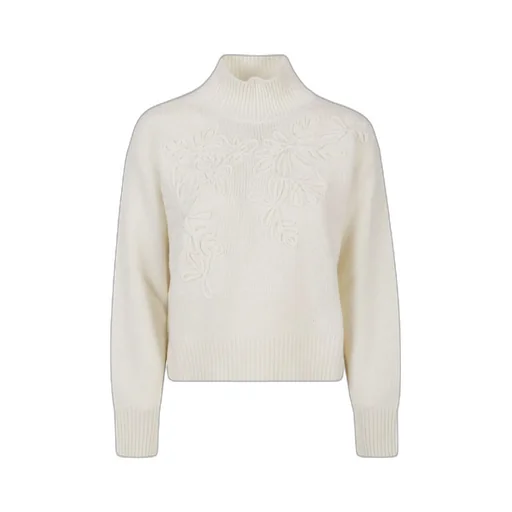 Floral-Embroidered High-Neck Sweater