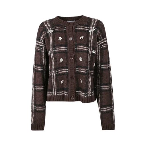 Checked Crystal-Embellished Cardigan