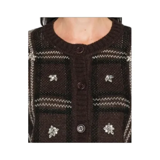 Checked Crystal-Embellished Cardigan