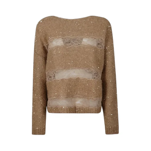 Sequined Lace Panel Sweater