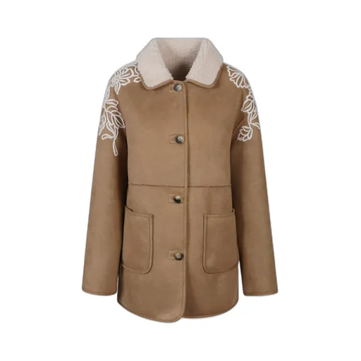 Embroidered Shearling Coat