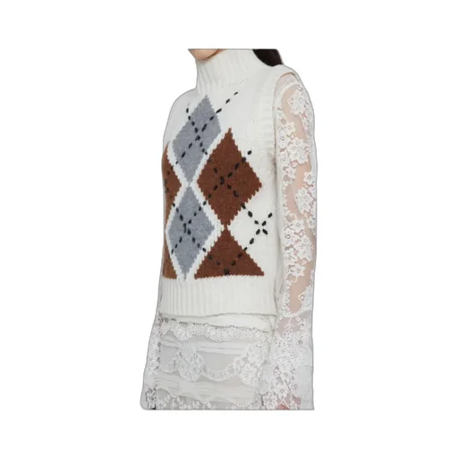 Pure Cashmere Top With Two-Tone Argyle Motif