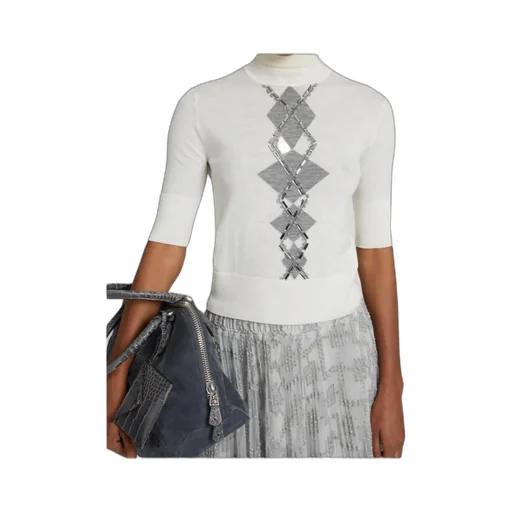 Bead-Embellished Diamond-Pattern T-Shirt