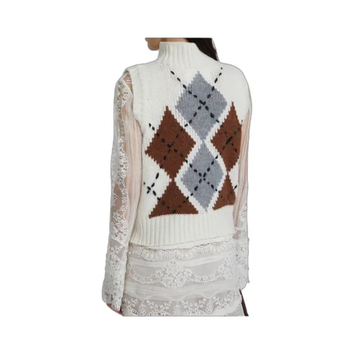 Pure Cashmere Top With Two-Tone Argyle Motif