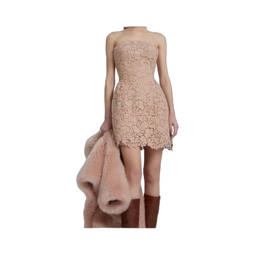 Floral-Lace Strapless Dress