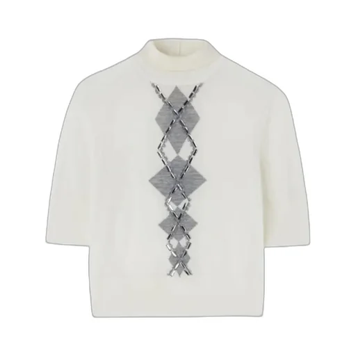 Bead-Embellished Diamond-Pattern T-Shirt