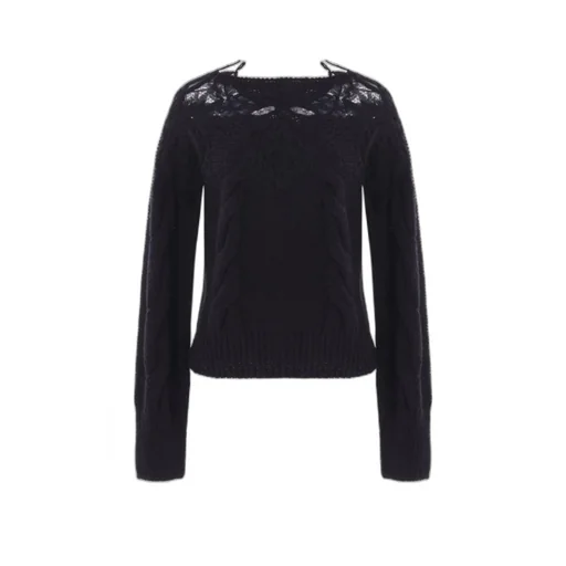 Lace-Insert Cable-Knit Crewneck Jumper