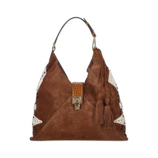 Suede Knitted-Detail Shoulder Bag