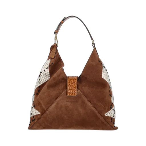 Suede Knitted-Detail Shoulder Bag