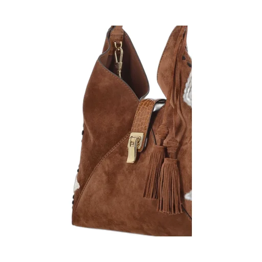 Suede Knitted-Detail Shoulder Bag