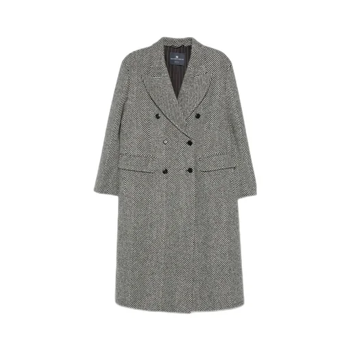 Herringbone-Pattern Double-Breasted Coat