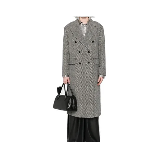 Herringbone-Pattern Double-Breasted Coat