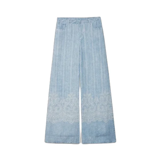 Striped Lace-Trim Pants