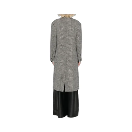 Herringbone-Pattern Double-Breasted Coat