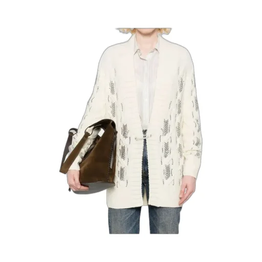 Sequin-Embellishment Cable-Knit Cardigan