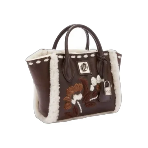 Floral-Embroidered Sheepskin Top Handle Bag