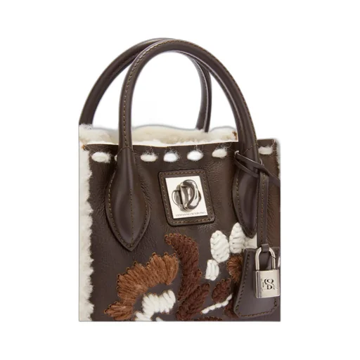 Floral-Embroidered Sheepskin Top Handle Bag