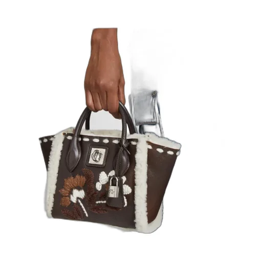 Floral-Embroidered Sheepskin Top Handle Bag