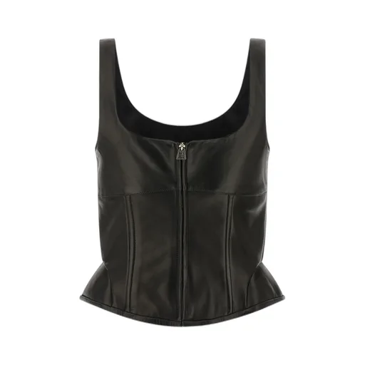 Peplos Square-Neck Leather Top