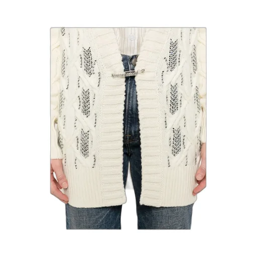 Sequin-Embellishment Cable-Knit Cardigan