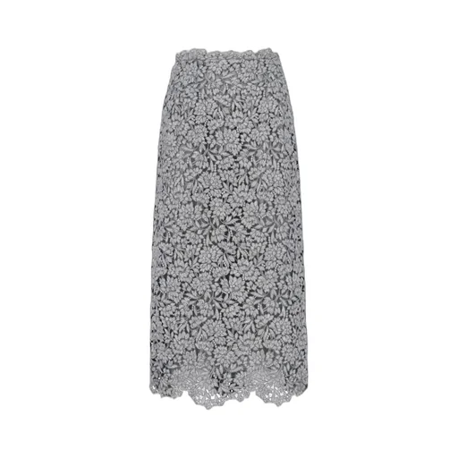 Floral-Lace Scalloped Hem Skirt