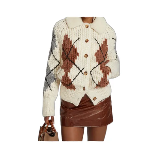 Shearling-Collar Cardigan