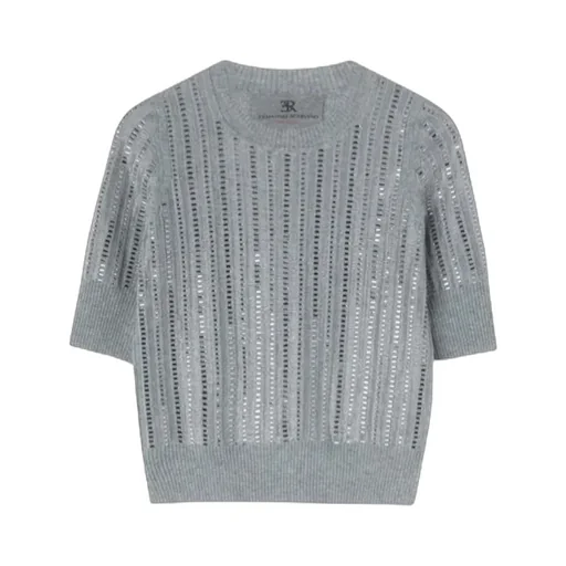 Virgin Wool, Cashmere And Viscose Top With Baguette Crystals