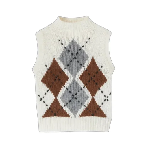 Pure Cashmere Top With Two-Tone Argyle Motif