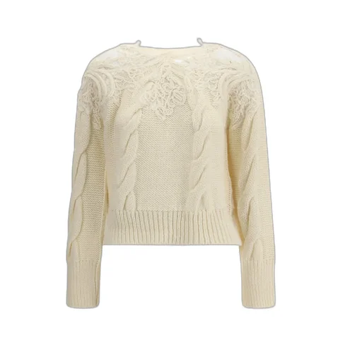 Lace-Insert Cable-Knit Sweater
