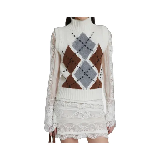 Pure Cashmere Top With Two-Tone Argyle Motif