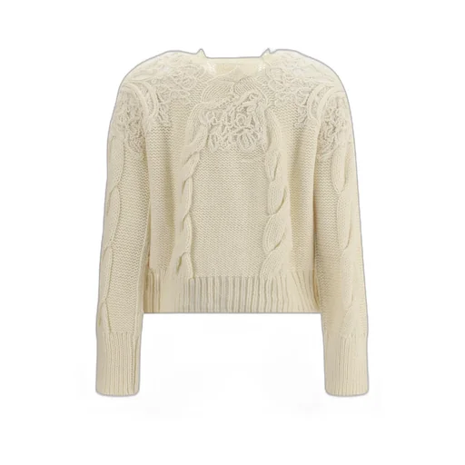 Lace-Insert Cable-Knit Sweater