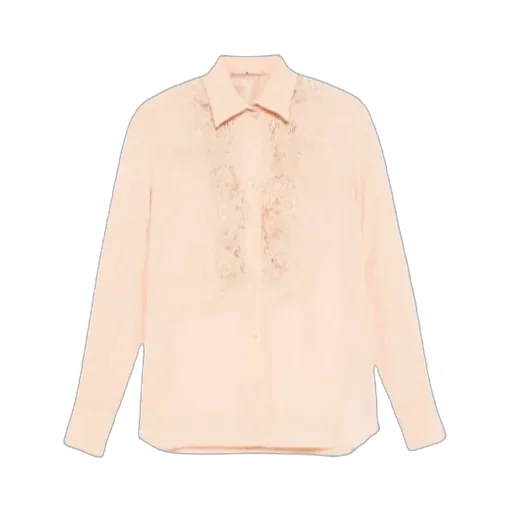 Lace-Panel Curved Hem Shirt