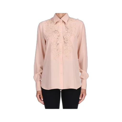 Lace-Panel Curved Hem Shirt