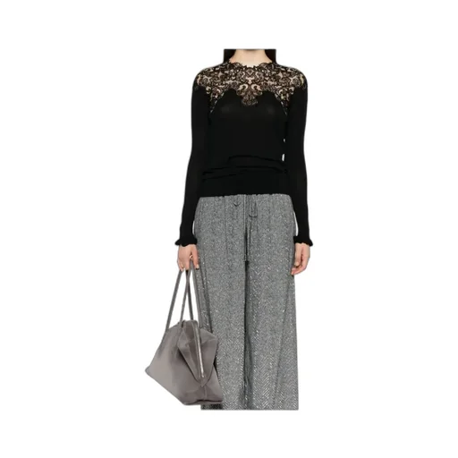 Lace-Trimmed Merino Wool T-Shirt