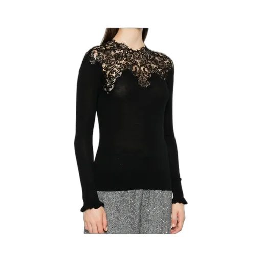 Lace-Trimmed Merino Wool T-Shirt