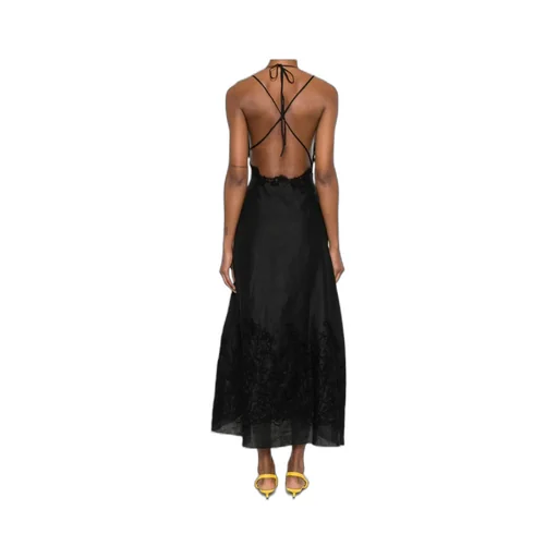 Halterneck Lace-Detailed Midi Dress