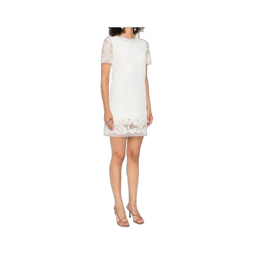 Lace-Trimmed Short-Sleeved Dress