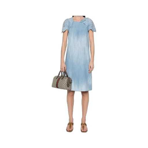 Denim-Print Midi Dress