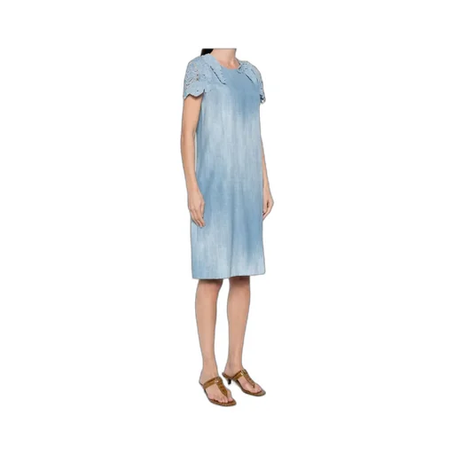 Denim-Print Midi Dress