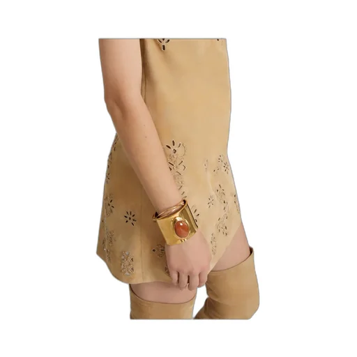 Rigid Band Bracelet With Semi-Precious Brick-Colored Hard Stone Cabouchon