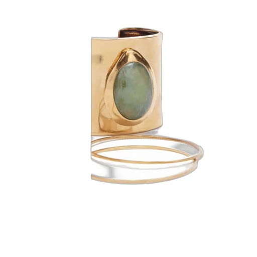 Rigid Band Bracelet With Semi-Precious Light Green Hard Stone Cabouchon