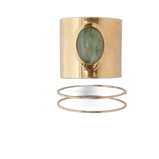 Rigid Band Bracelet With Semi-Precious Light Green Hard Stone Cabouchon